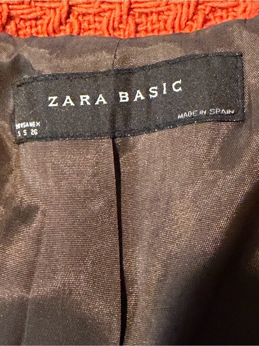 Zara Basic Women’s Burnt Orange -SZ S- Cropped Tweed-Wool Blend Textured Jacket